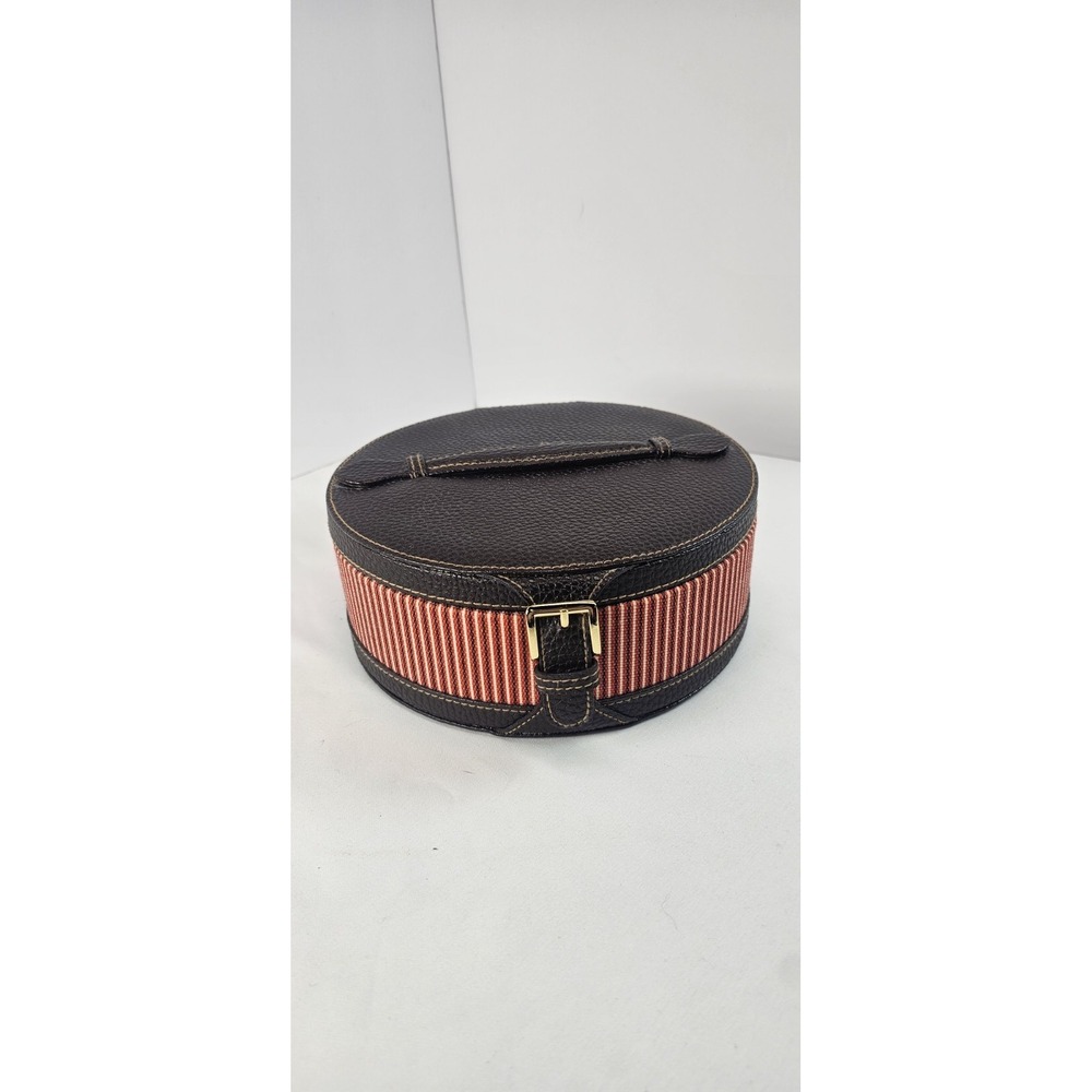 Estee Lauder Round Faux Leather Train Case Makeup Cosmetic Travel Case Stripe